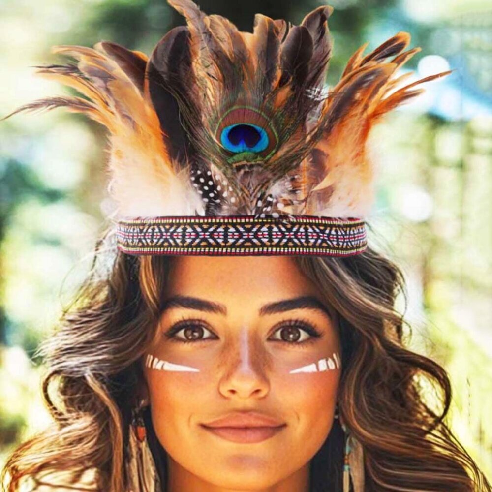 Feather Headdress Indian Headband Peacock Native American Costume Accessory